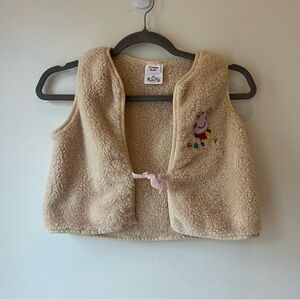 🌼 5/$20 PatPat Peppa Pig Sherpa Fleece Vest Kids 5-6Y Cream Beige Teddy